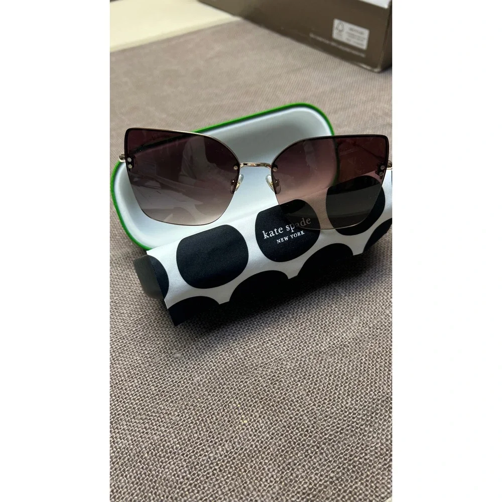 Kate Spade‎ Sunglasses One Size Brown Gold Rimless Butterfly Hello Sunshine New